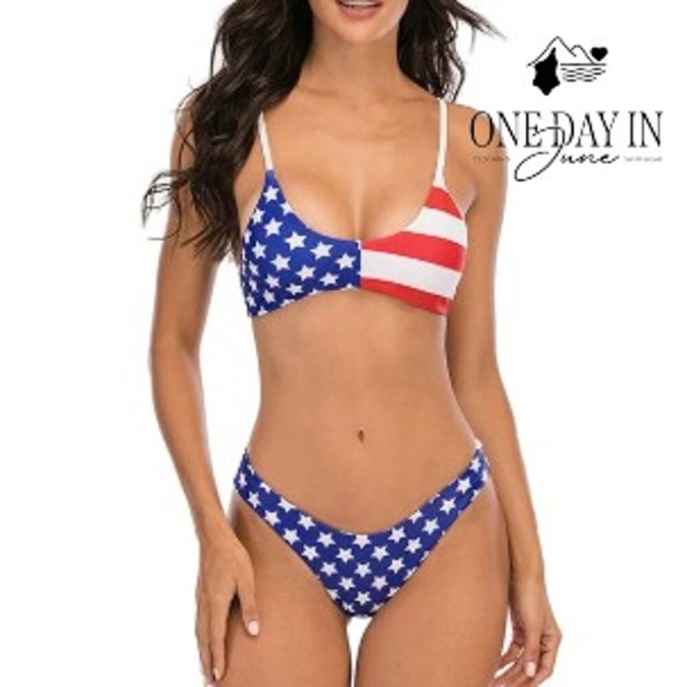SherryDC American Flag Thong Bikini Swimsuit Size S